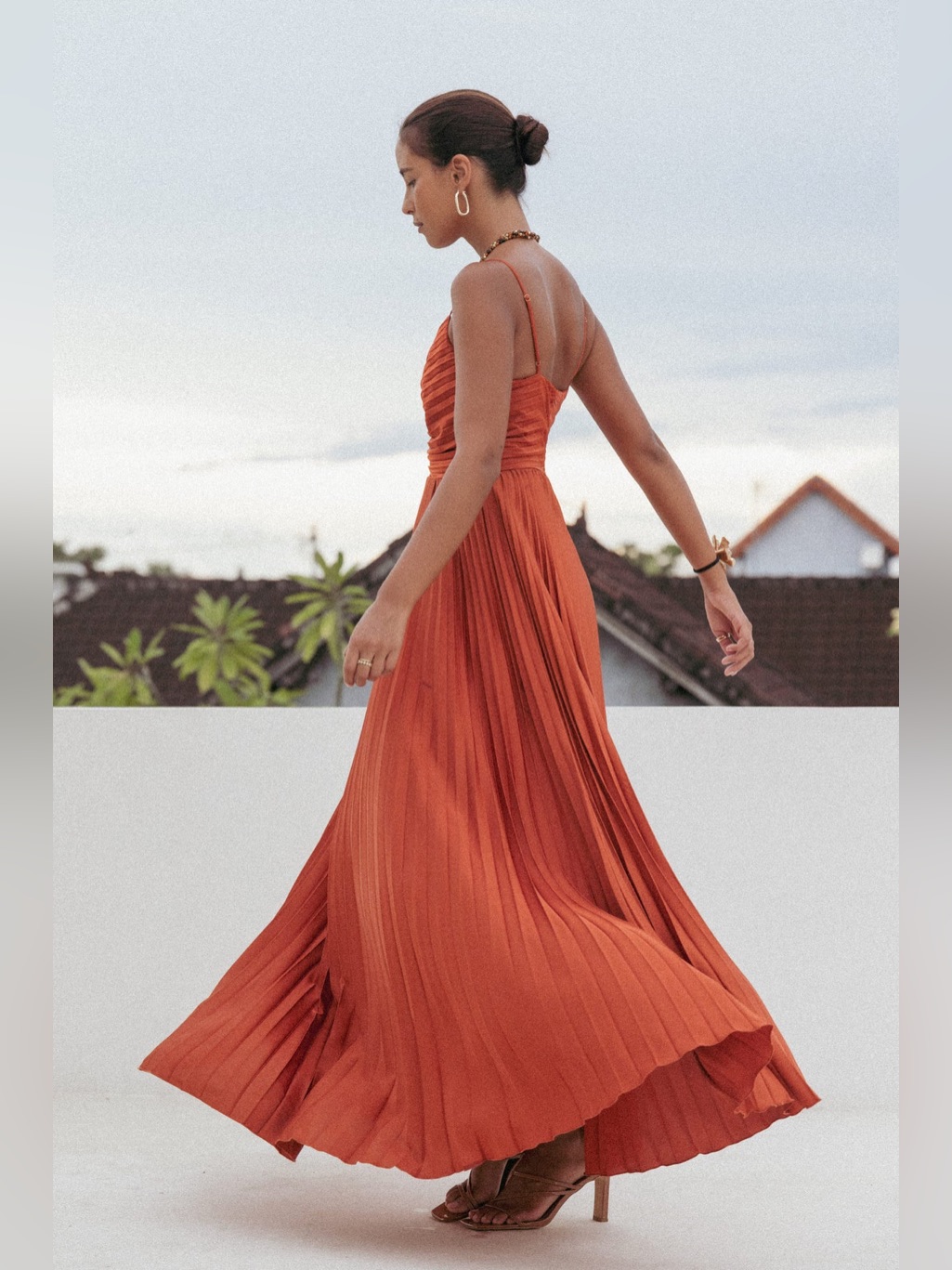 Petal & Pup Naira Pleated Maxi Dress In Sunset Orange